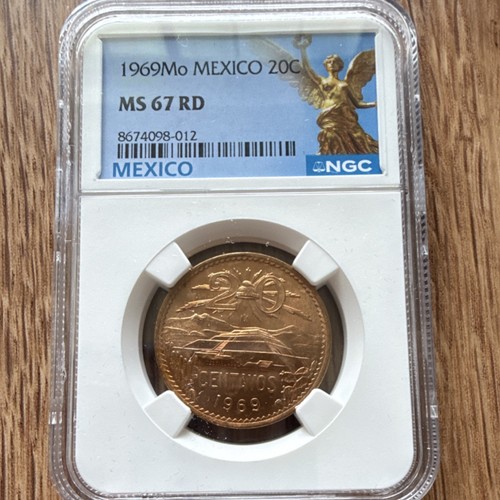 Moneta rame 20 centesimi 1969 Mo Messico NGC MS67 RD non circolata - Foto 1 di 2