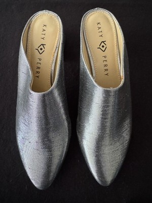 Katy Perry The Terrain Metallic Silver Block Heel Mules Size 9 US