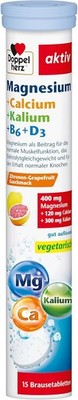Doppelherz Magnesium +Calcium+Kalium +B6 +D3, 5x 15 vegetarische Brausetabletten