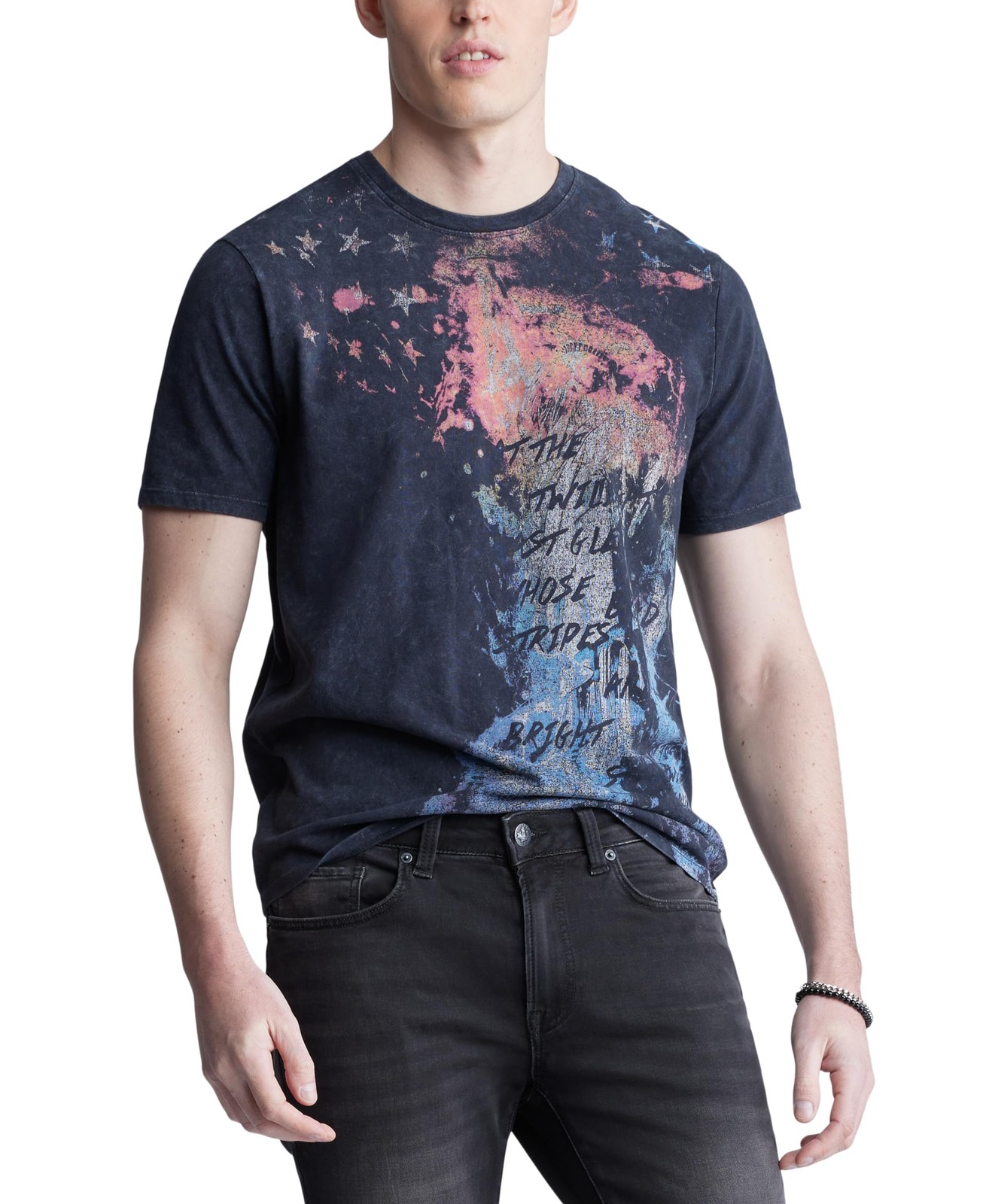 Buffalo David Bitton Mens Short Sleeve Americana Tee Black Stars and Stripes 6590₽