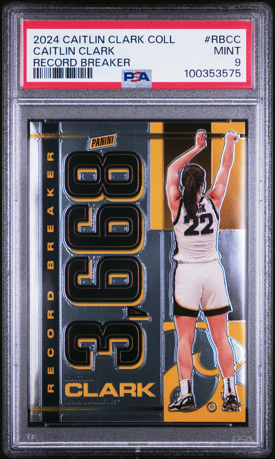 2024 PANINI CAITLIN CLARK COLL RECORD BREAKER #RBCC CAITLIN CLARK PSA 9