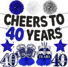 11Pcs 40th Birthday Decorations for Men Blue Sliver Cheers to 40