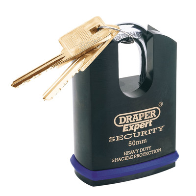 Draper Expert Schwerlast Sicherheits-Vorhängeschloss & 2 Schlüssel mit ummanteltem Bügel 50 mm