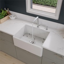 Pemberly Row White 26" Contemporary Smooth Apron Fireclay Farmhouse Kitchen Sink