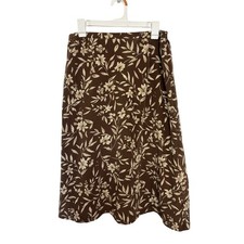 Vtg 80s Cottage 100 Silk Brown Floral Midi Skirt Size 14P Modest Indie Granola