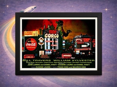 Framed Gorgo 1961 Print   London Piccadilly Circus Monster Scene Art