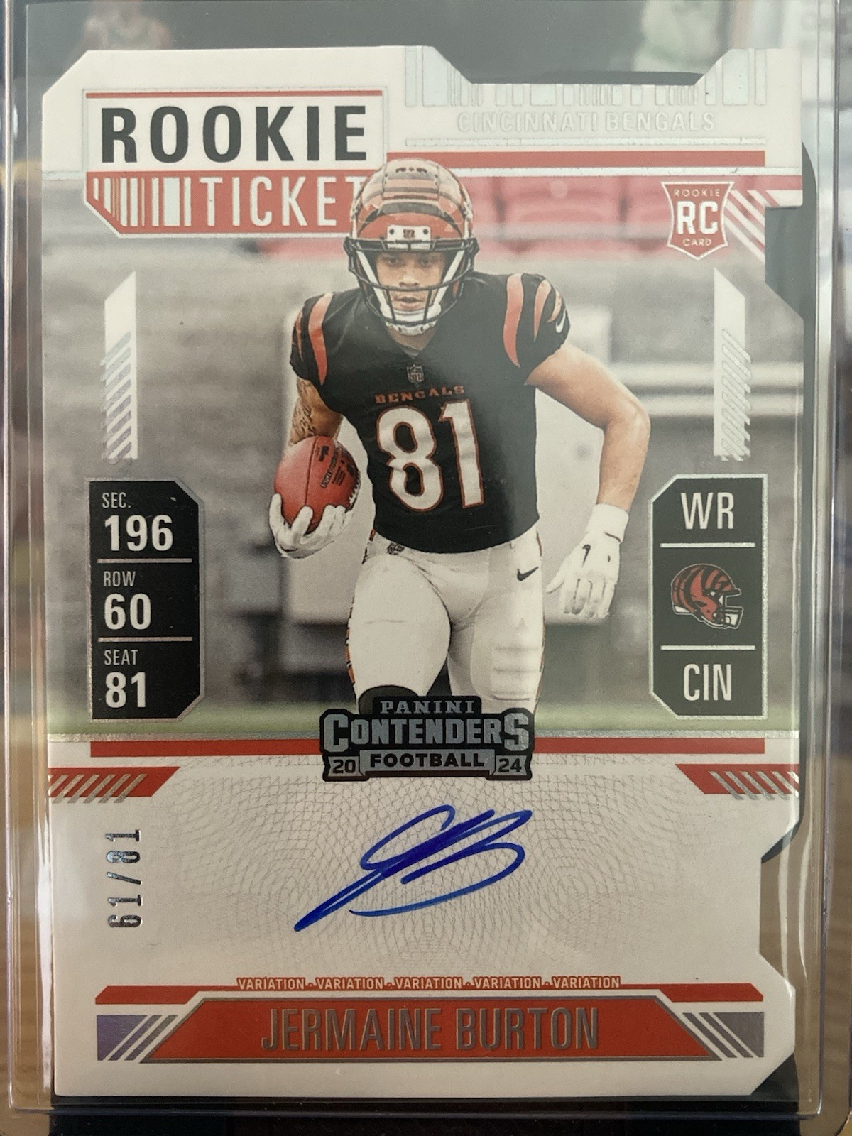 Jermaine Burton 2024 Contenders Rookie Ticket Stub Auto! 61/81! Bengals