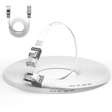 25ft Cat 6a Flat Ethernet Cable with 1.5ft Patch Cord White High Speed LAN