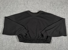 ALO Yoga Devotion Cropped Crew Neck Sweatshirt Womens L Black Cinched Waist EUC