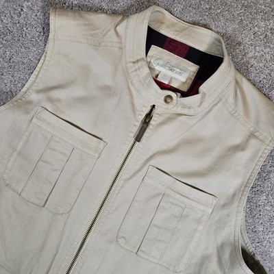 Guide Series GS Explorer Traveler Vest Mens XL Beige Plaid Lined Utility Pockets