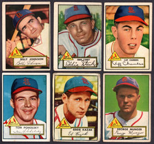 1952 TOPPS BASEBALL LOT (6) ST LOUIS CARDINALS - EDDIE STANKEY - LOW GRADE