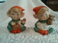 VINTAGE TWO HOMCO 3'' CHRISTMAS ELFS FIGURINES 5253