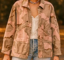 By Anthropologie Pink Camo Utility Jacket Small Desert Military Style Fall Boho