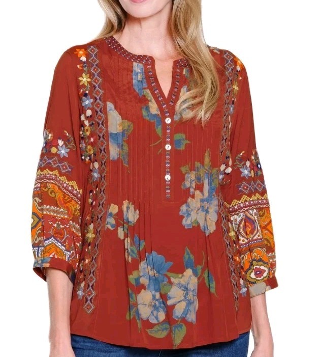 John Mark Embroidered Multi Patch V-Neck 3/4 Slee… - image 1