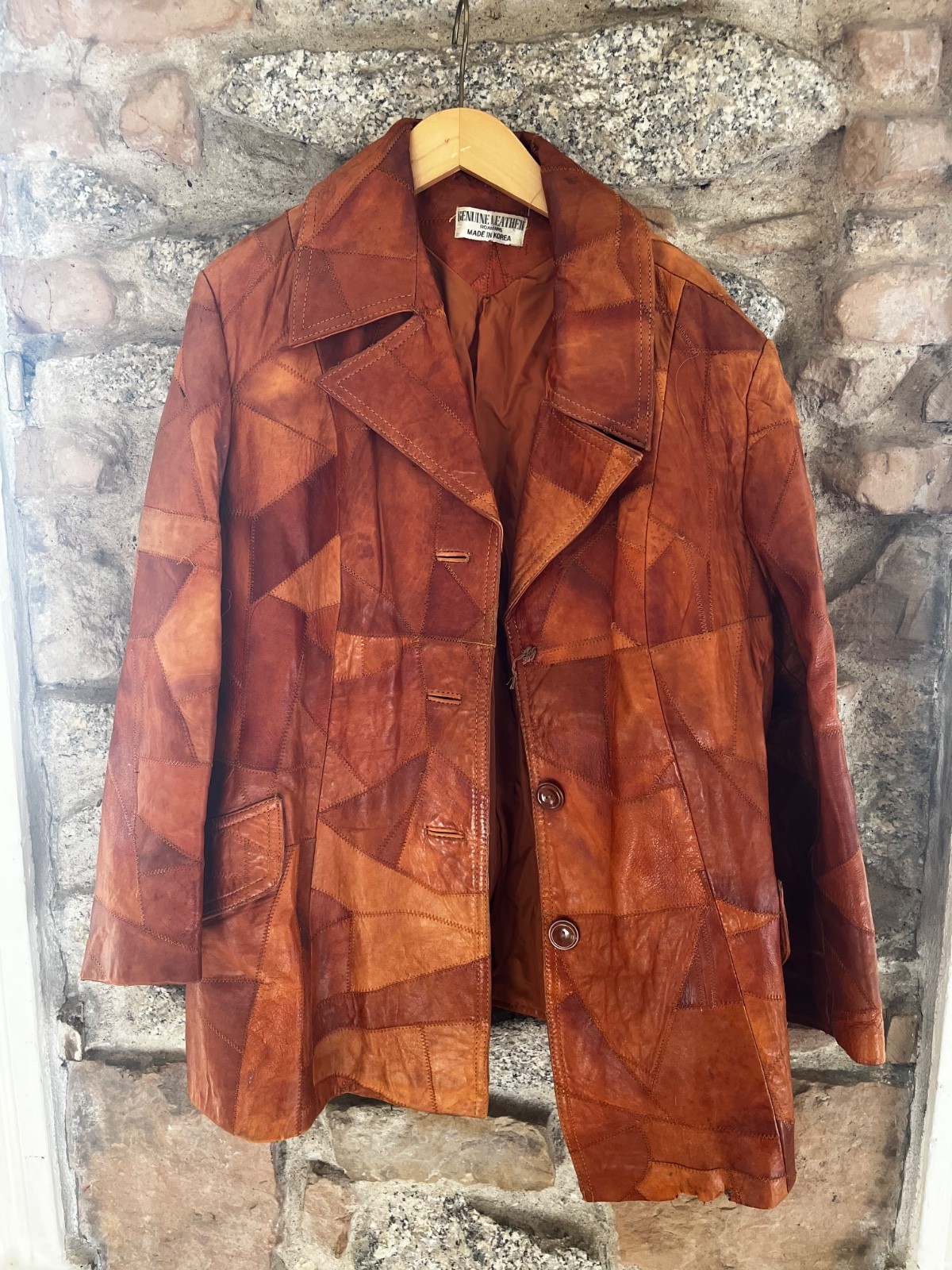 Brown leather patchwork jacket  Made in Korea Gen… - image 1