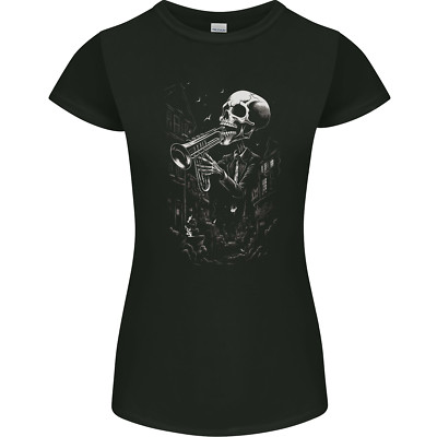 Day Of The Dead Skelett Trompete Schädel DOTD Damen Petite Cut Maglietta