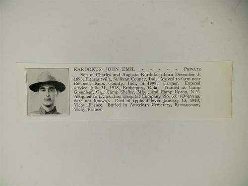 John Kardokus Evacuation Hospital Company No. 33 Pleasantville IN 1921 WW1 Hero - 第 1/1 張圖片