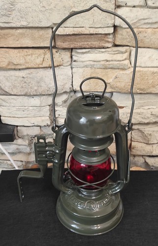 Antica lanterna originale Feuerhand 176 testa di fungo vetro rosso Jena glas - Foto 4 di 8