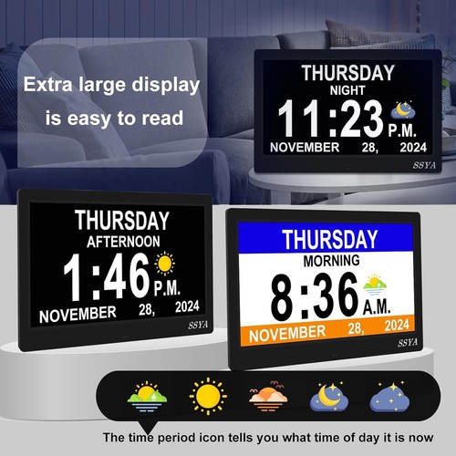 Ultra-Large 11.5" Day and Date Alarm Clock - Ideal for Seniors & Dementia Care - Picture 4 of 8