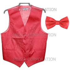New Men's paisley formal Tuxedo Vest Waistcoat Bowtie Coral wedding prom party
