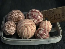 DLCC~Primitive Rag Balls Set Of 6 Balls 3 Of Each Size 2” & 3” Rustic Farmhouse