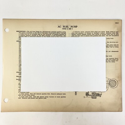 1938 AC Types A B C D O P Fuel Pump Testing Servicing Manual Vintage Original
