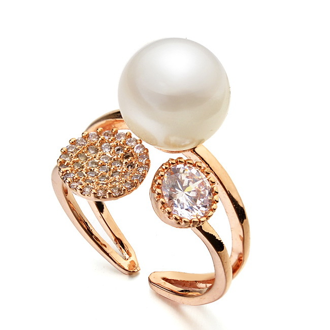 18k Rose Gold Filled Cute White Pearl Party Ring Made With Swarovski  Crystal R44