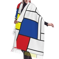 Women's Scarves Mondrian Minimalist Geometric De Stijl Modern Art Cashmere Fr...