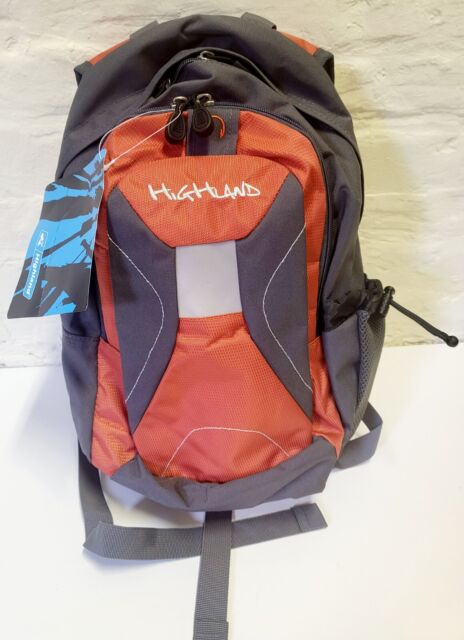 Highland 19L Backpack Rucksack Grey Orange 43cm Travel Work Sports Bag