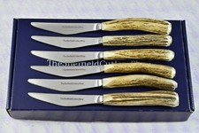 6 Six New Serrated Genuine Stag/Antler Steak/Bistro/Grill Knives Sheffield Boxed