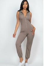 Zip Front Jumpsuit in Taupe