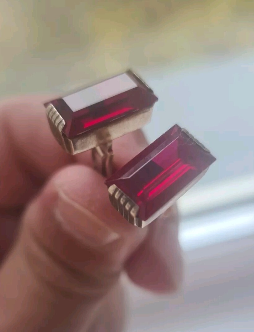 Cufflinks Silver 875 Ruby Stone Gold-Platted USSR… - image 3