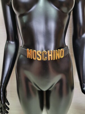 Moschino Black Leather Belt with Gold Lettering for small waist Belt in leather with logo | Moschino main image 4