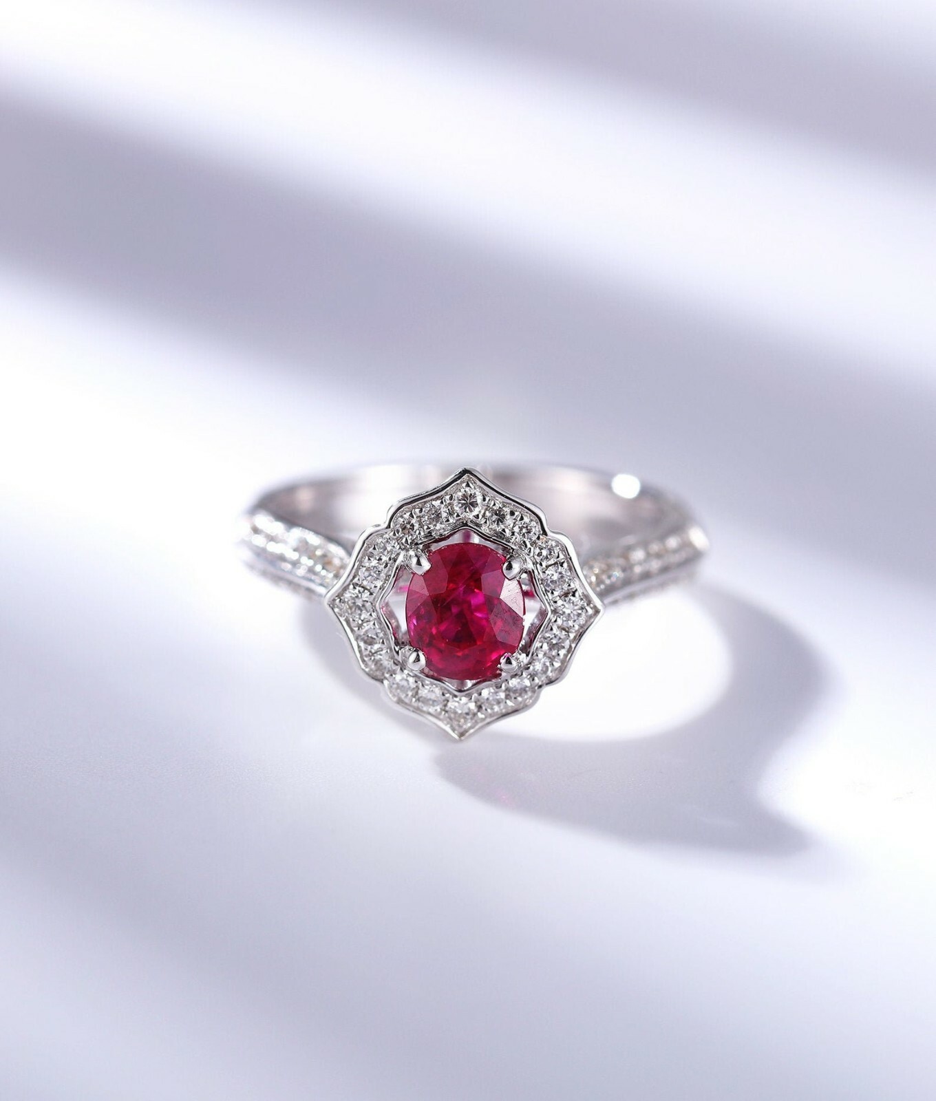 2ct Ruby Diamond Floral Solitaire Ring in Gold Plated Silver