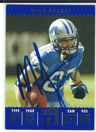 Mike Furrey Signed 2007 Topps Exclusive Excellence Card #79 Detroit Lions