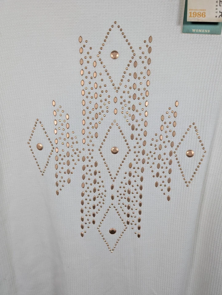 Sudadera con capucha Roper Top para mujer grande blanca adornada diseño suroeste tejido gofre nueva Foto 3 de 4