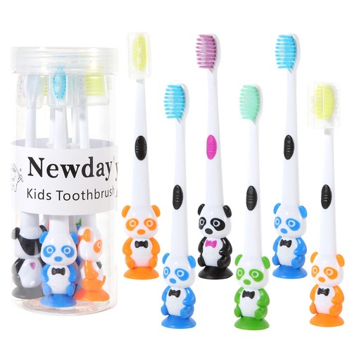 Kids Toothbrushes 6 Pack Set Soft Bristles with Suction Cup, Includes Travel Cov