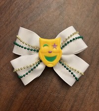 Mardi Gras White Yellow Mask Carnival Bead 4.5  Small Girls Hair Bow