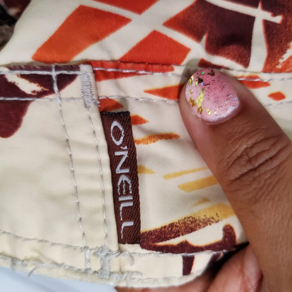 Oneill Hombres Traje de Baño 32 Naranja Hawaiano Hibisco Bañador Cordón 9" Entrepierna LEER Foto 3 de 4