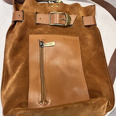 Qisa Bags Crossbody Spilt Suede Leather Pouch Minimalist Bucket Bag Purse Boho