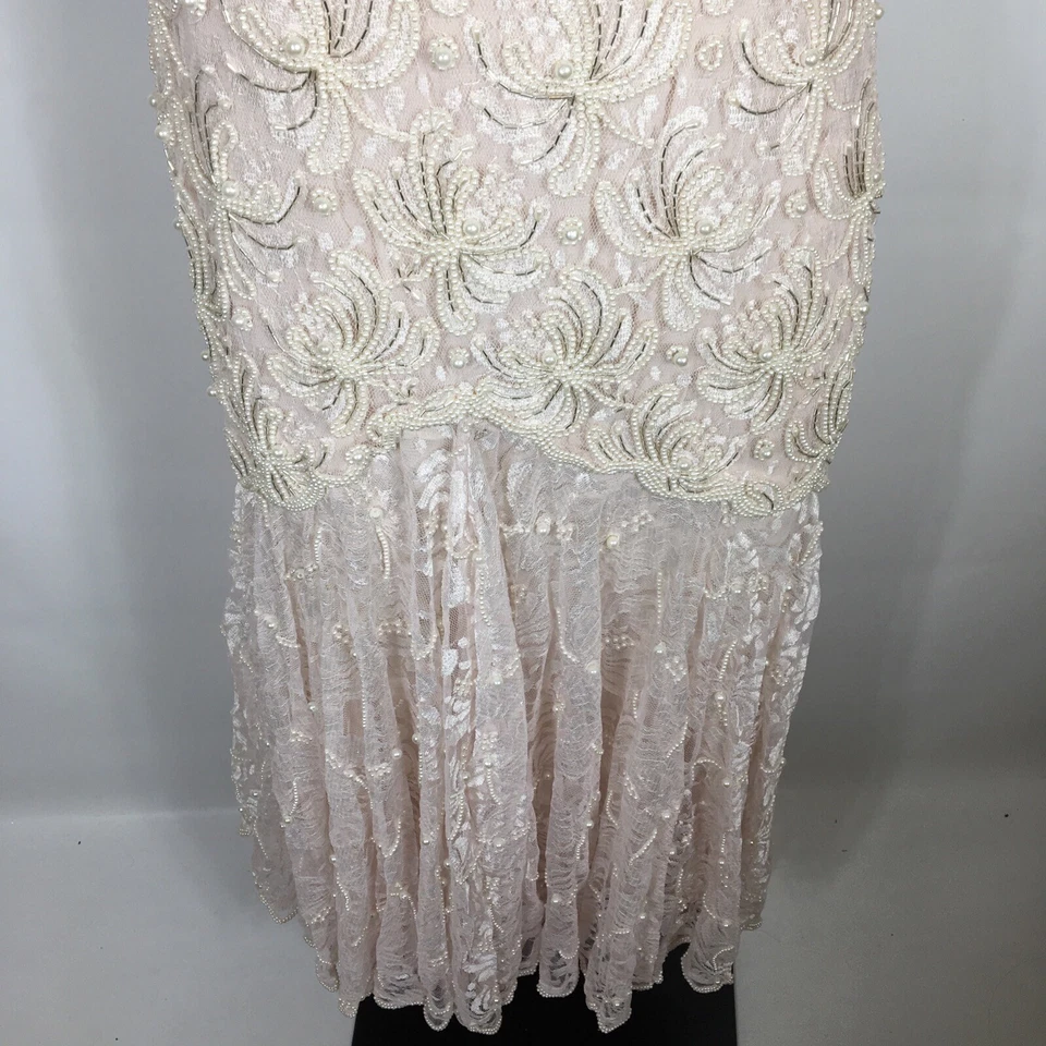Scala Vintage Mother of the Bride Beaded Formal Lace Evening Dress Pink Peal M - Image 4 of 4