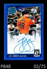 1-2018 PANINI DONRUSS RATED ROOKIE BLUE AUTO JD J.D. DAVIS METS 02/75