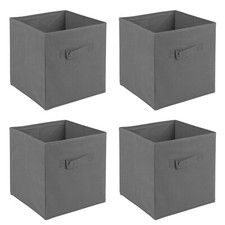 Set Of Collapsible Grey Cube Storage Boxes Toys Carry Handles Basket Organisers