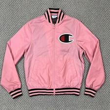 Champion Women's Jacket Size Small Pink Full Zip Lined Champion Logo Spell out