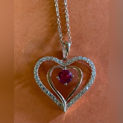 Stauer Halskette Damen Sterling Silber Gold Platte Herzen Rubin Diamanten 18 