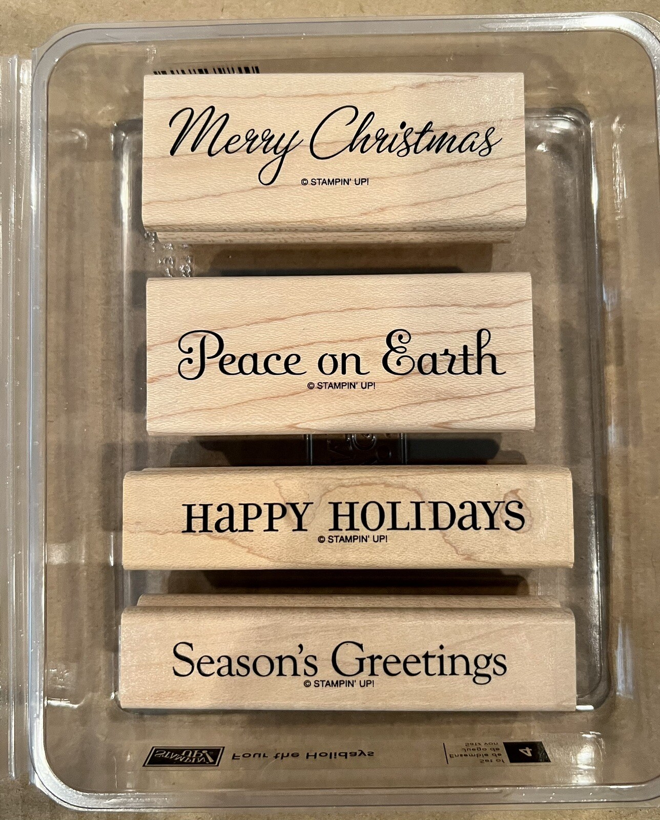 Stampin' Up Christmas Sentiments Set of 4 Wood Mount Rubber Stamp Set ...