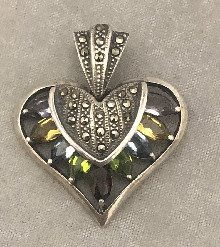 Large Vintage Solid Sterling Silver Marcasite Mul… - image 1