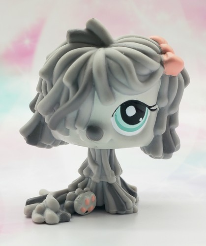 Littlest Pet Shop Authentic # 1458 Gray Pink Bow Komondor Teal Eyes