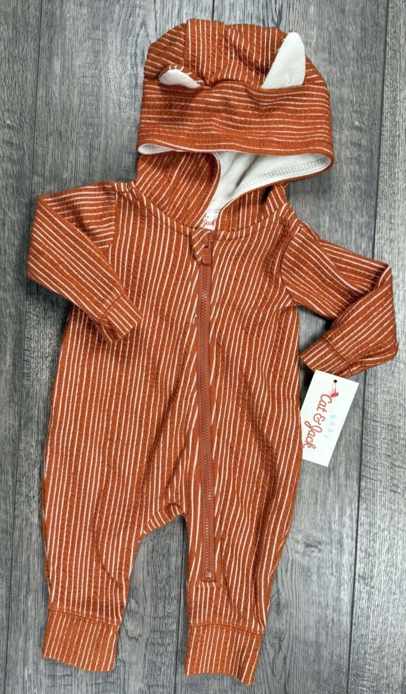 Baby Boy Clothes New Cat & Jack Newborn Brown Striped Fox Hooded Outfit