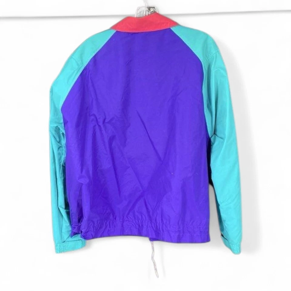 复古女式 80 年代/90 年代 XL 羊毛风衣紫色/麦片/粉色全拉链 — 第 2/3 张图片